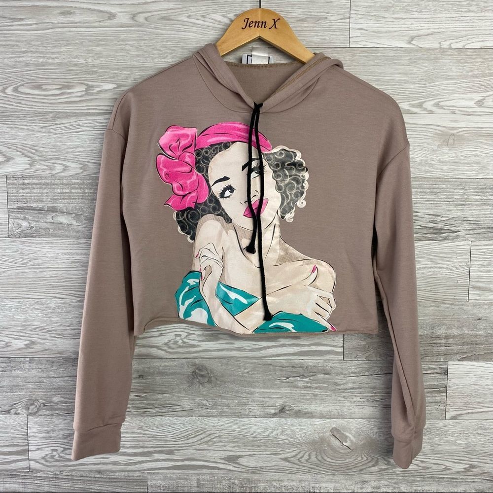 IR long sleeve Graphic Crop hoodie Sweater